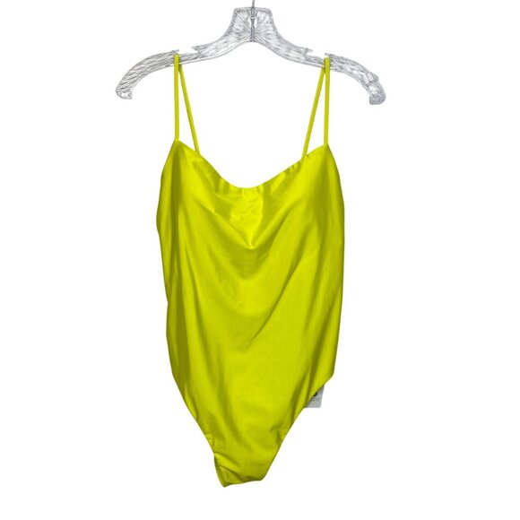 Shade & Shore High Leg Cheeky One-Piece Swimsuit Lime Green Size Large New - Picture 2 of 12